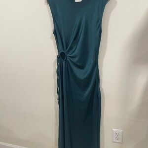 House of Harlow 1960 Teal Satin Maxi Dress with Ring Detail